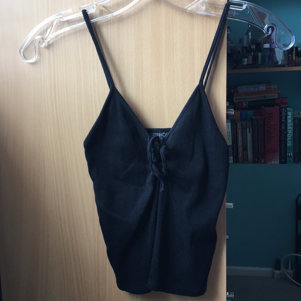 NWOT Topshop Black Front-Tied Tank